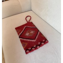 Pıtrak Desenli Kırmızı El Çantası, El Dokuma Kilimden Yapılan Kilim Çanta, Küçük Boy Şık ve Kullanışlı Çanta