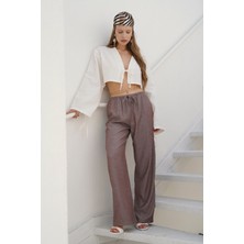 Ince Kemerli Bağcık Detay Kahverengi Pantolon