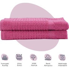 Homedius Banyo Kareli Ayak Desenli Pamuk Ayak Havlusu 50X70CM Pembe 2’li