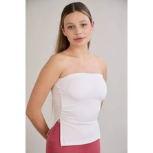 Kadın Yanlar Yırtmaçlı Büzgü Detaylı Pedli Straplez Büstiyer P-00016104