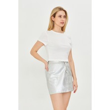 Kadın Örme Ribana Crop T-Shirt