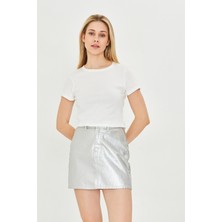 Kadın Örme Ribana Crop T-Shirt