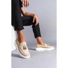 ET154 Blaze Bağcıksız Püsküllü Süet Erkek Günlük Spor Klasik Ayakkabı Bt - Krem