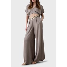 Bsb Wide Leg Yüksek Bel Geniş Paça Pileli Pantolon Bayan Pantolon 053