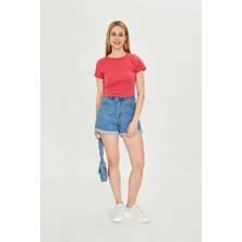 Kadın Örme Ribana Crop T-Shirt
