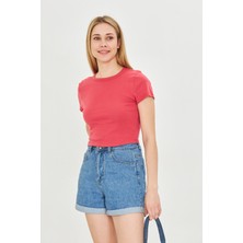 Kadın Örme Ribana Crop T-Shirt