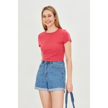 Kadın Örme Ribana Crop T-Shirt