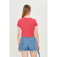 Kadın Örme Ribana Crop T-Shirt