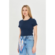 Kadın Örme Ribana Crop T-Shirt