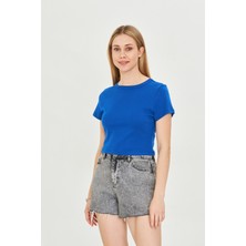 Kadın Örme Ribana Crop T-Shirt