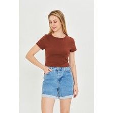 Kadın Örme Ribana Crop T-Shirt