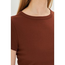 Kadın Örme Ribana Crop T-Shirt