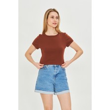 Kadın Örme Ribana Crop T-Shirt