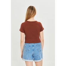 Kadın Örme Ribana Crop T-Shirt