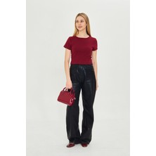 Kadın Örme Ribana Crop T-Shirt