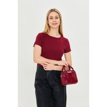 Kadın Örme Ribana Crop T-Shirt