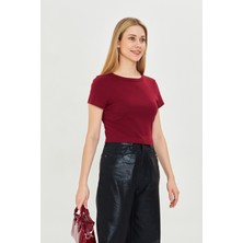 Kadın Örme Ribana Crop T-Shirt