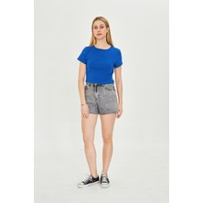 Kadın Örme Ribana Crop T-Shirt