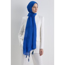 Brıce Saks Mavi Uzun Saçak Püsküllü Pamuklu Şal