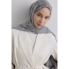 Baby Mavi Ince Çizgili Keten Dokulu Pamuklu Şal