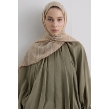 Baby Kahve Ince Çizgili Keten Dokulu Pamuklu Şal