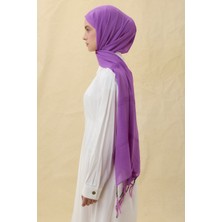 Brıce Canlı Mor Uzun Saçak Püsküllü Pamuklu Şal