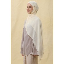 Lilyum Krem Saçak Püsküllü Pamuklu Şal