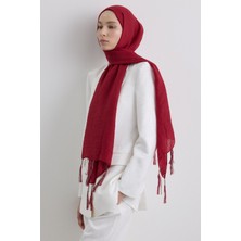 Drew Kırmızı Bohem Uzun Saçaklı Pamuklu Şal