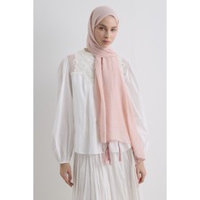 Drew Toz Pembe Bohem Uzun Saçaklı Pamuklu Şal