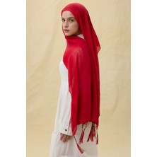 Brıce Kırmızı Uzun Saçak Püsküllü Pamuklu Şal