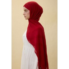 Lilyum Koyu Kırmızı Saçak Püsküllü Pamuklu Şal