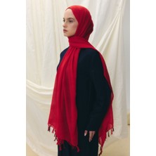 Lilyum Kırmızı Saçak Püsküllü Pamuklu Şal