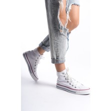 Beyaz Kadın Uzun Keten Spor Ayakkabı Günlük Sneakers Cnv6