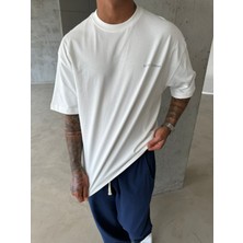 Blue Flowers Oversize T-Shirt - Beyaz