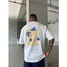 Blue Flowers Oversize T-Shirt - Beyaz