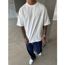 Blue Flowers Oversize T-Shirt - Beyaz