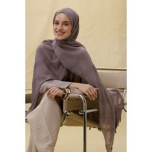 Lilyum Kurşun Gri Saçak Püsküllü Pamuklu Şal