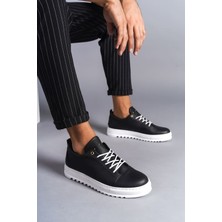 ET152 Cool Bağcıklı Cilt Erkek Günlük Spor Klasik Ayakkabı Bt - Siyah