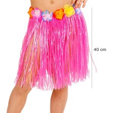 Nessiworld Yetişkin ve Çocuk Uyumlu Pembe Renk Püsküllü Hawaii Luau Hula Etek 40 cm