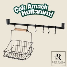 Sepetli 6 Kancalı Ferforje Metal Çok Amaçlı Kahve Köşesi, Mutfak, Banyo Dekor Kupa, Fincan Askısı
