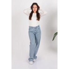 Relax Fit Light Blue Taşlı Jean Pantolon