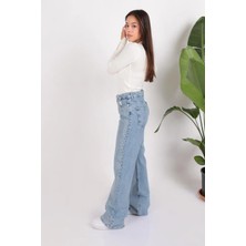 Relax Fit Light Blue Taşlı Jean Pantolon