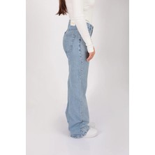 Relax Fit Light Blue Taşlı Jean Pantolon
