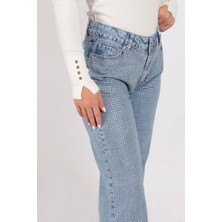 Relax Fit Light Blue Taşlı Jean Pantolon
