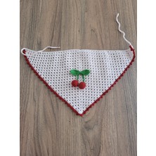 Örgü Bandana, Kirazlı Bandana, El Örgüsü Desenli Üçgen Bandana, Yazlık Bandana