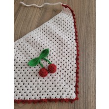 Örgü Bandana, Kirazlı Bandana, El Örgüsü Desenli Üçgen Bandana, Yazlık Bandana