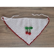 Örgü Bandana, Kirazlı Bandana, El Örgüsü Desenli Üçgen Bandana, Yazlık Bandana