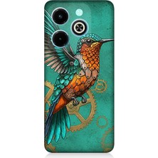 Infinix Hot 40I Uyumlu Turkuaz Zeminde Sinek Kuşu  Desenli Silikon Kılıf