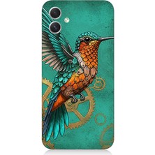 Samsung Galaxy A05 Uyumlu Turkuaz Zeminde Sinek Kuşu  Desenli Silikon Kılıf