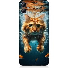 Samsung Galaxy A04E Uyumlu Suda Yüzen Kedi  Desenli Silikon Kılıf